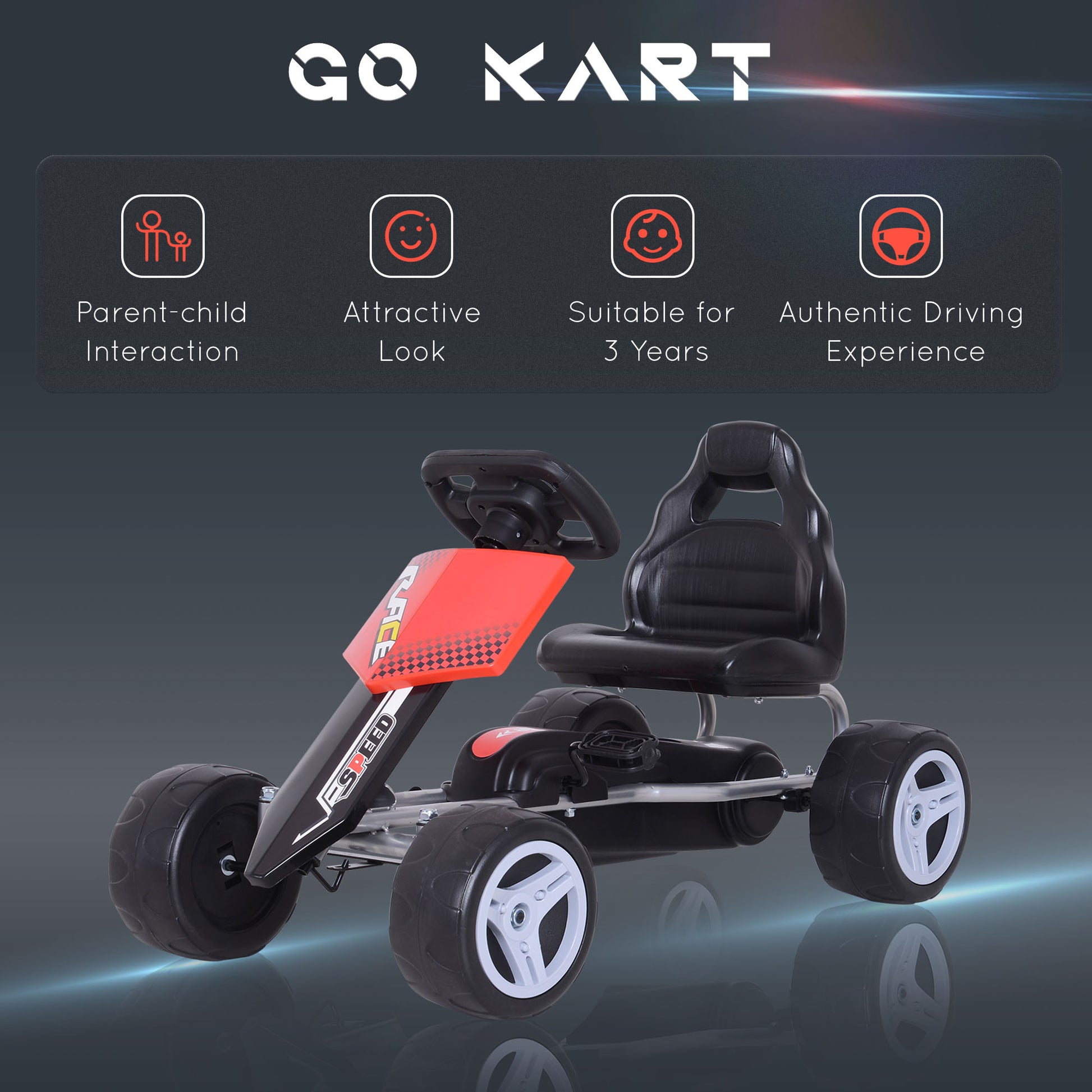 HOMCOM Kids Pedal Go Kart Ride-on, 80Lx49Wx50Hcm-Red/Black