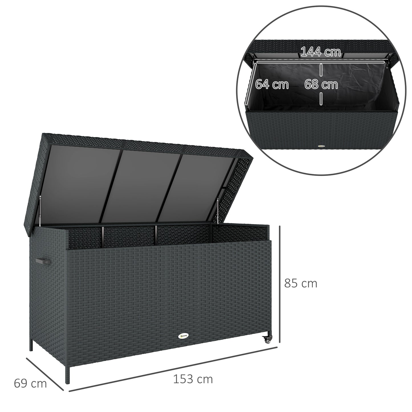 Outsunny 627 L Rattan Storage Box - Black