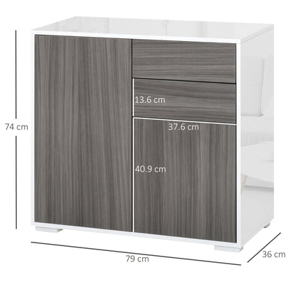 HOMCOM Modern Stylish Freestanding Push-Open Design Cabinet with 2 Drawer, 2 Door Cabinet, 2 Part Inner Space Light Grey and White