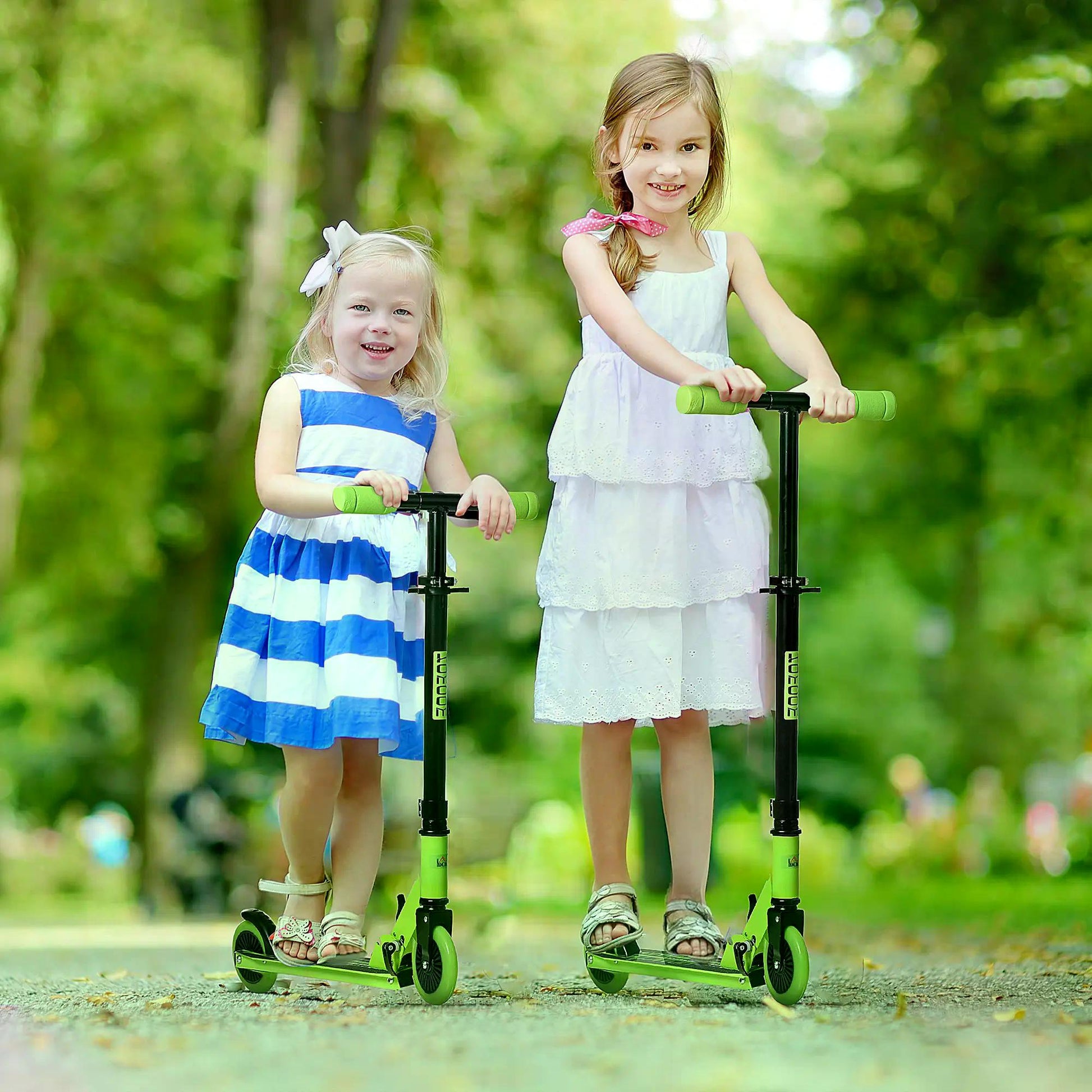 HOMCOM Scooter for Kids Toddler Foldable Kick Scooter with Adjustable Height Brake for Boys and Girls 3-8 Years Aluminium Green