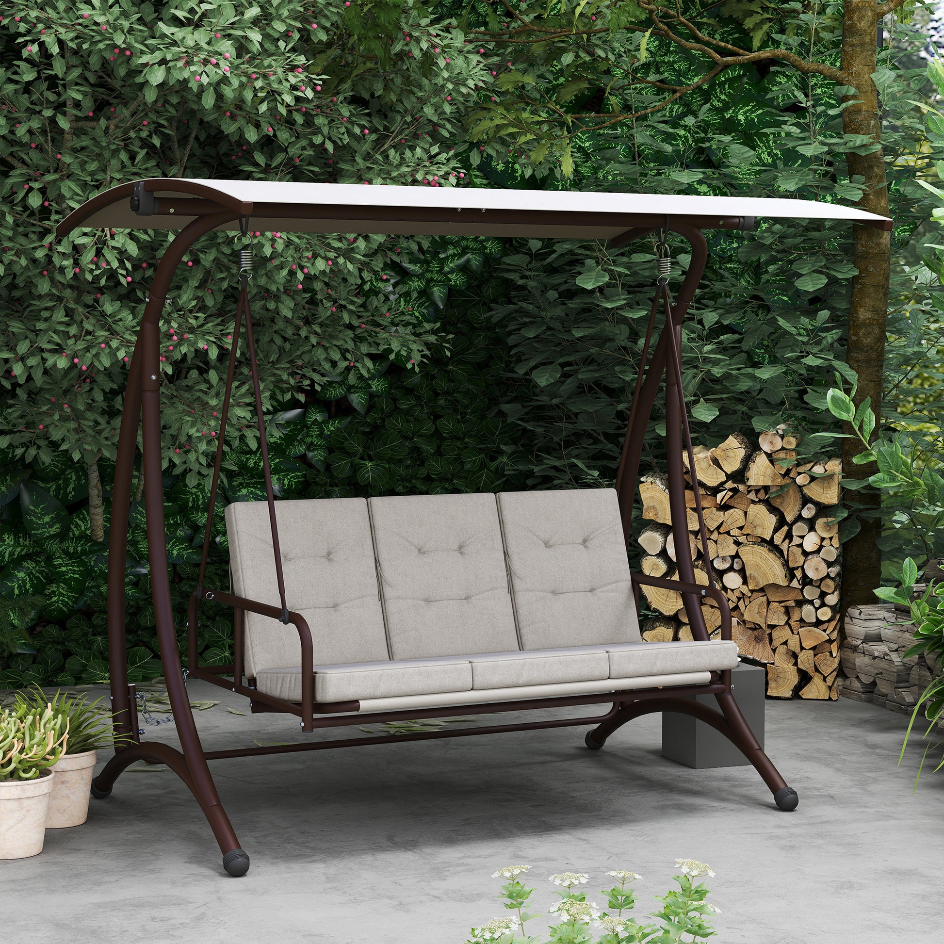 Outsunny Convertible Three-Seater Swing Bed - Grey