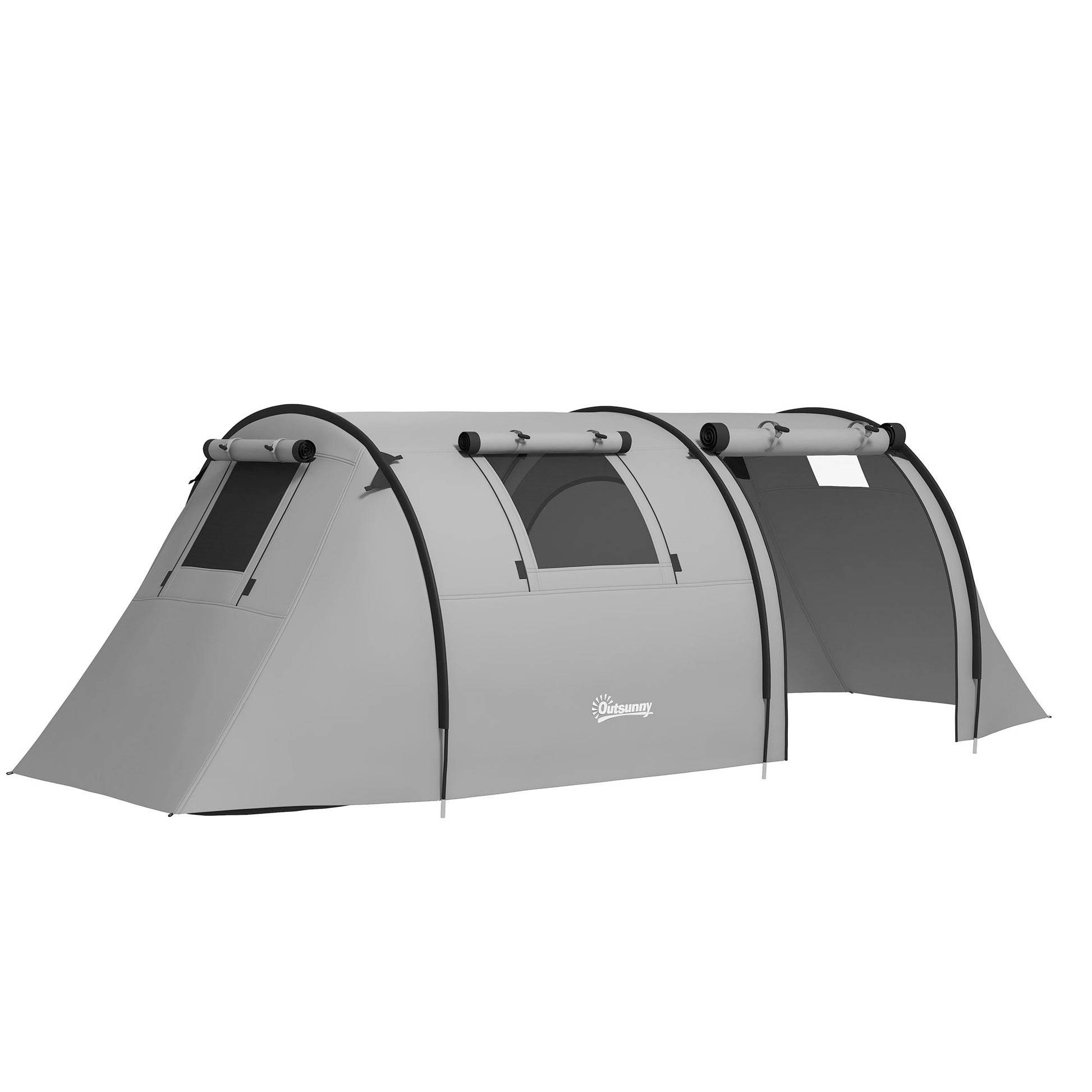 Outsunny Four Man Duo Room Tunnel Tent, with Accessories - Grey
