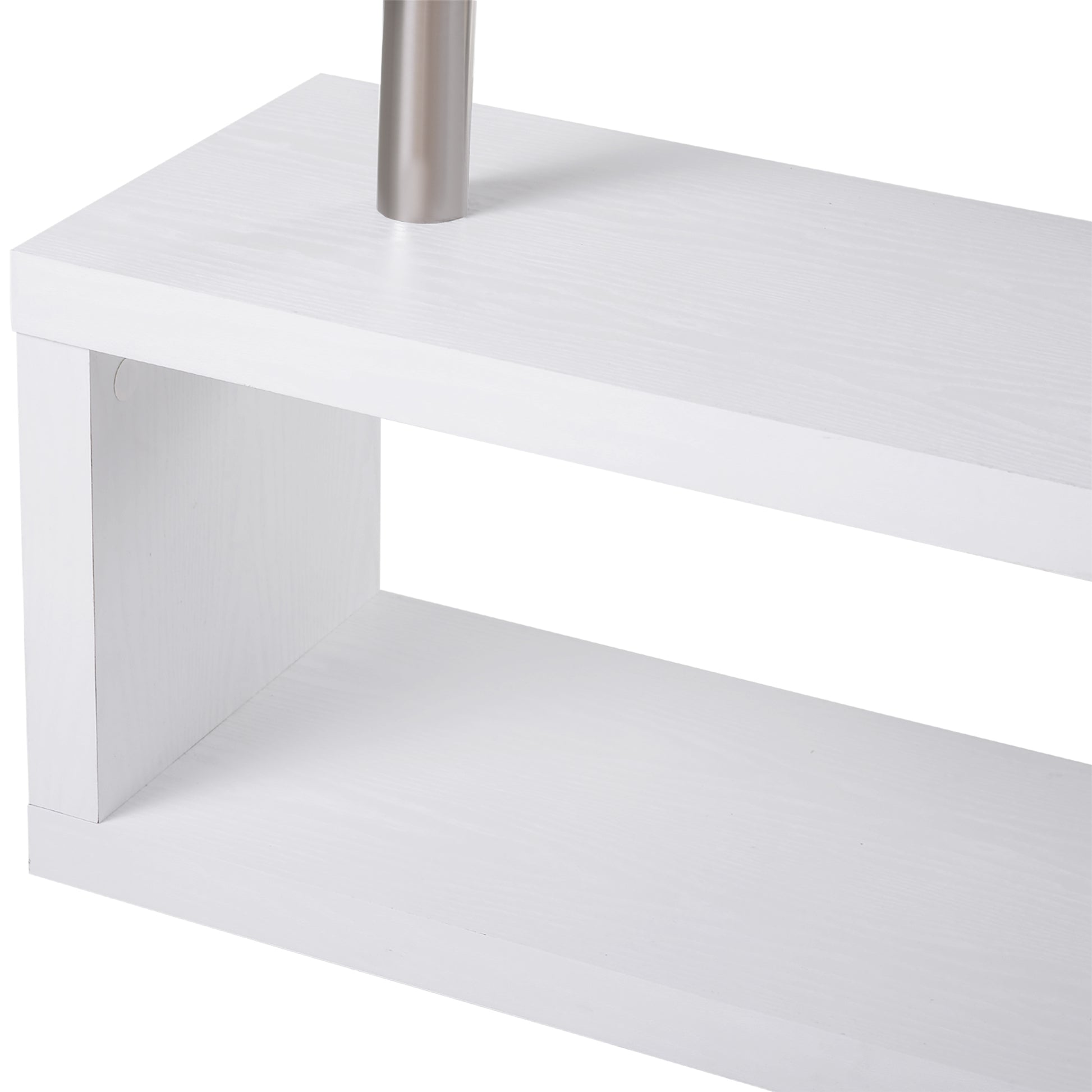 HOMCOM 360° Rotating L-Shaped Corner Computer Desk Home Office Writing Table Swivel Workstation with Storage Shelf, White