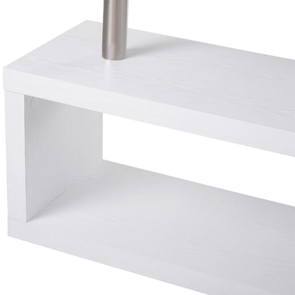HOMCOM 360° Rotating L-Shaped Corner Computer Desk Home Office Writing Table Swivel Workstation with Storage Shelf, White