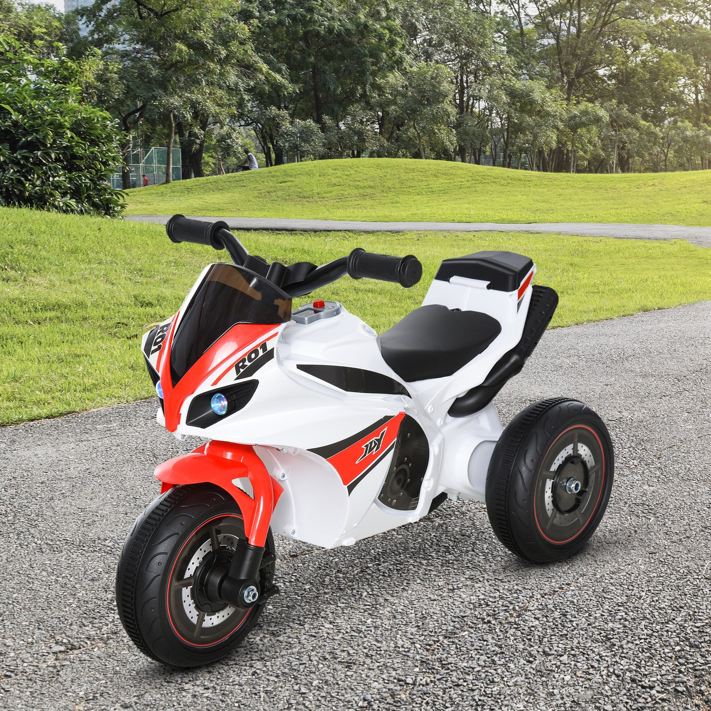 HOMCOM Kids Ride-On Police Bike 3-Wheel Vehicle w/ Music Lights Safe Seat Handlebars Toddler Child Learning Fun Development 18-36 Months White