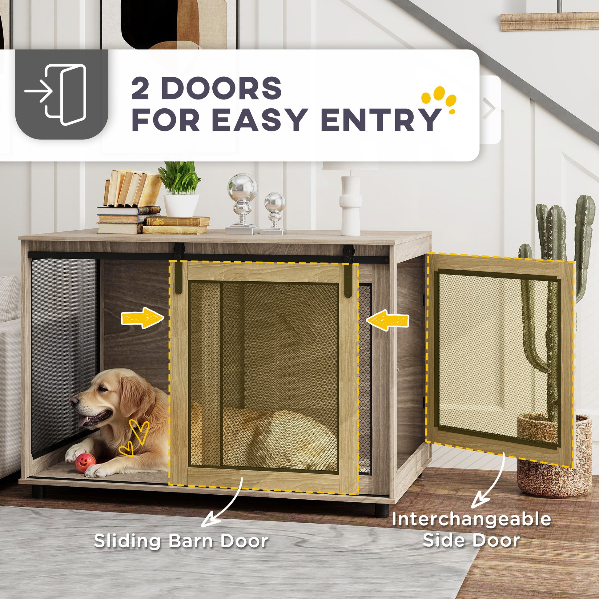 PawHut Dog Crate Furniture with Sliding Door for XL Dogs, Brown