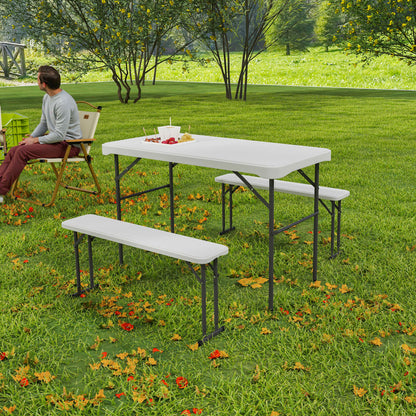Outsunny Three-Piece Folding Picnic Table and Bench Set - Light Grey