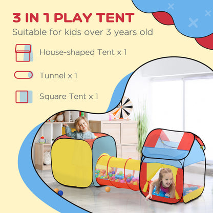 HOMCOM Toddler Polyester 3 in 1 Pop Up House Tent Play Tunnel Multi-Colour