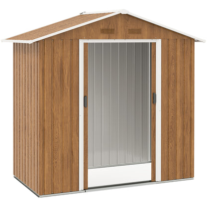Outsunny 6.5 x 3.5ft Metal Garden Storage Shed - Brown Wood Effect