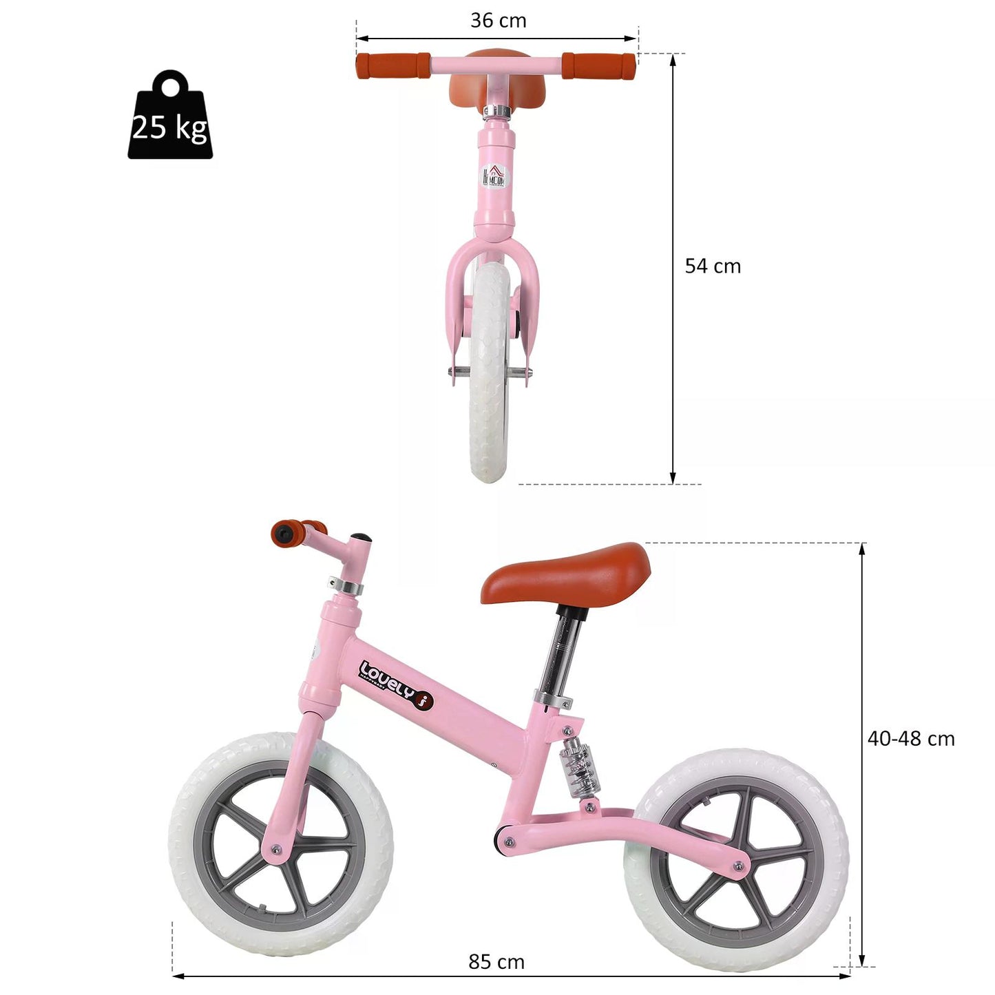 HOMCOM Toddler Balance Bike No Pedal Walk Training Pink