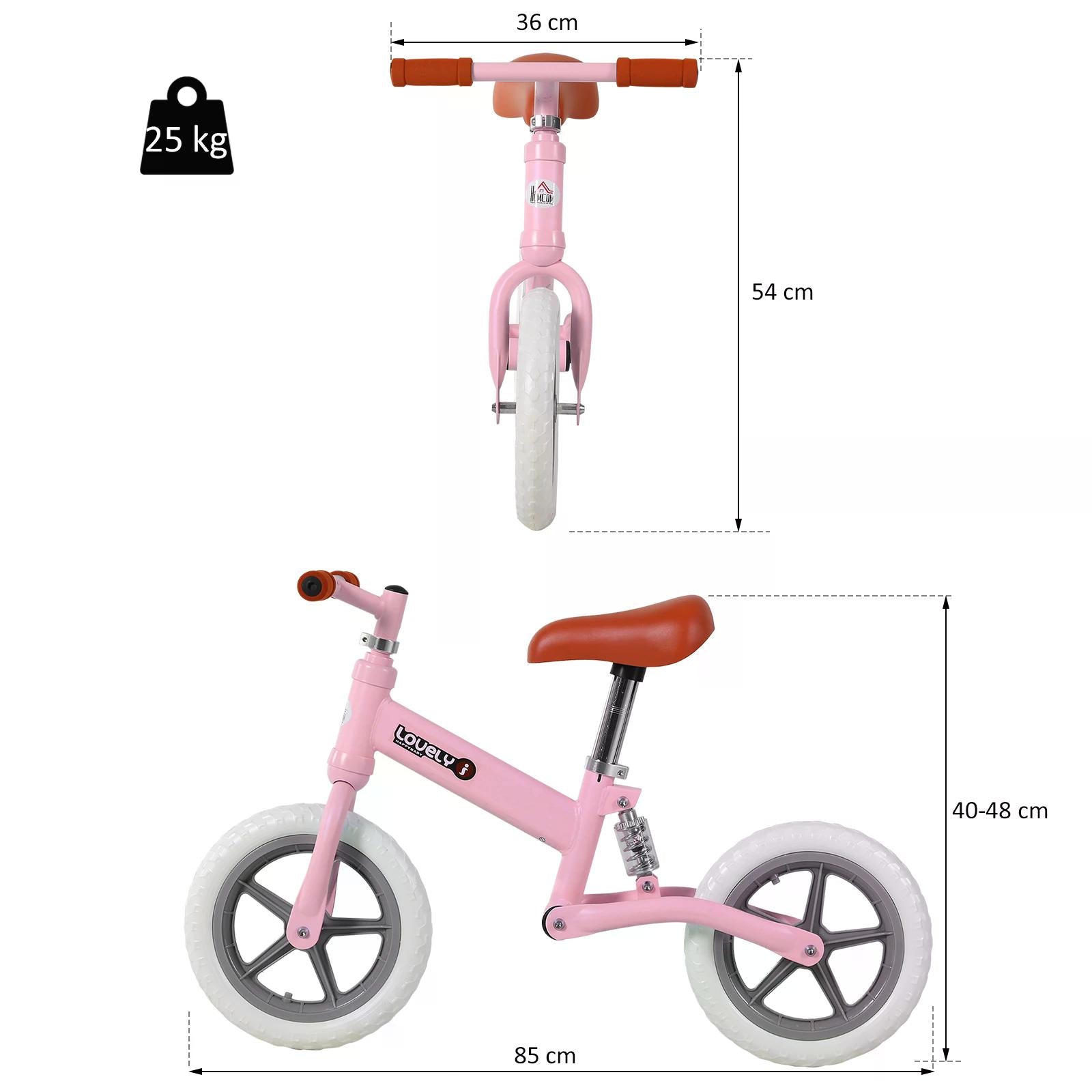 HOMCOM Toddler Balance Bike No Pedal Walk Training Pink