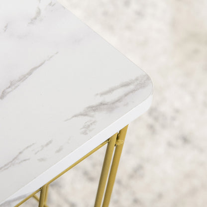 HOMCOM Side Table Set of 2 with Wire Storage Basket, End Tables Coffee Tables with Faux Marble Top for Living Room Bedroom, White and Gold