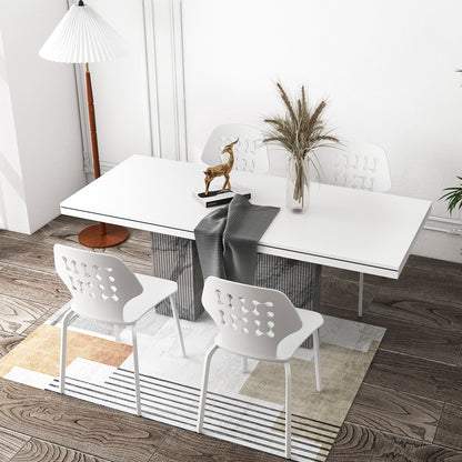 Metal Dining Chair Set of 4 with Hollowed Backrest and Metal Legs-White