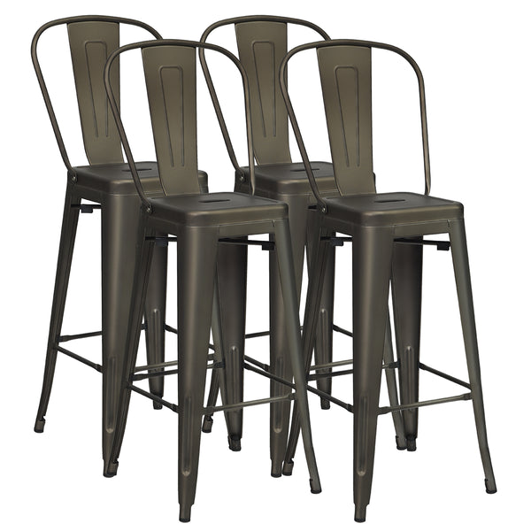 Metal Bar Stools with Removable Back, Rubber Feet for Kitchen, Bar, Re ...