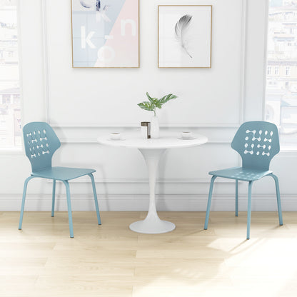 Metal Dining Chair Set of 4 with Hollowed Backrest and Metal Legs-Blue