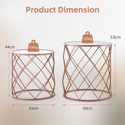 Stackable Metal Frame End Table Set of 2 with Mirrored Top-Rose Gold