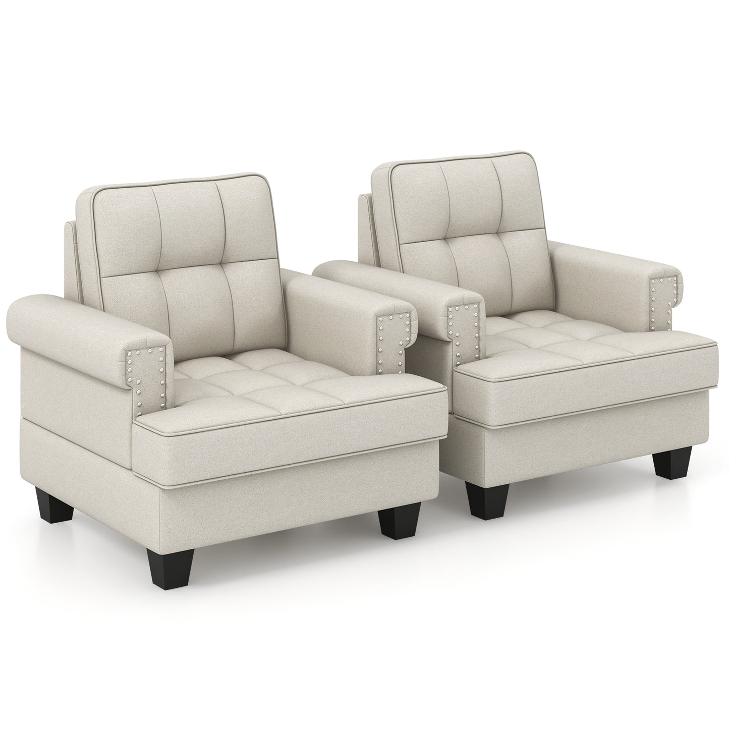 Mid-century Modern Accent Armchair Tufted Linen Club Chair with Extra Pillow-Beige