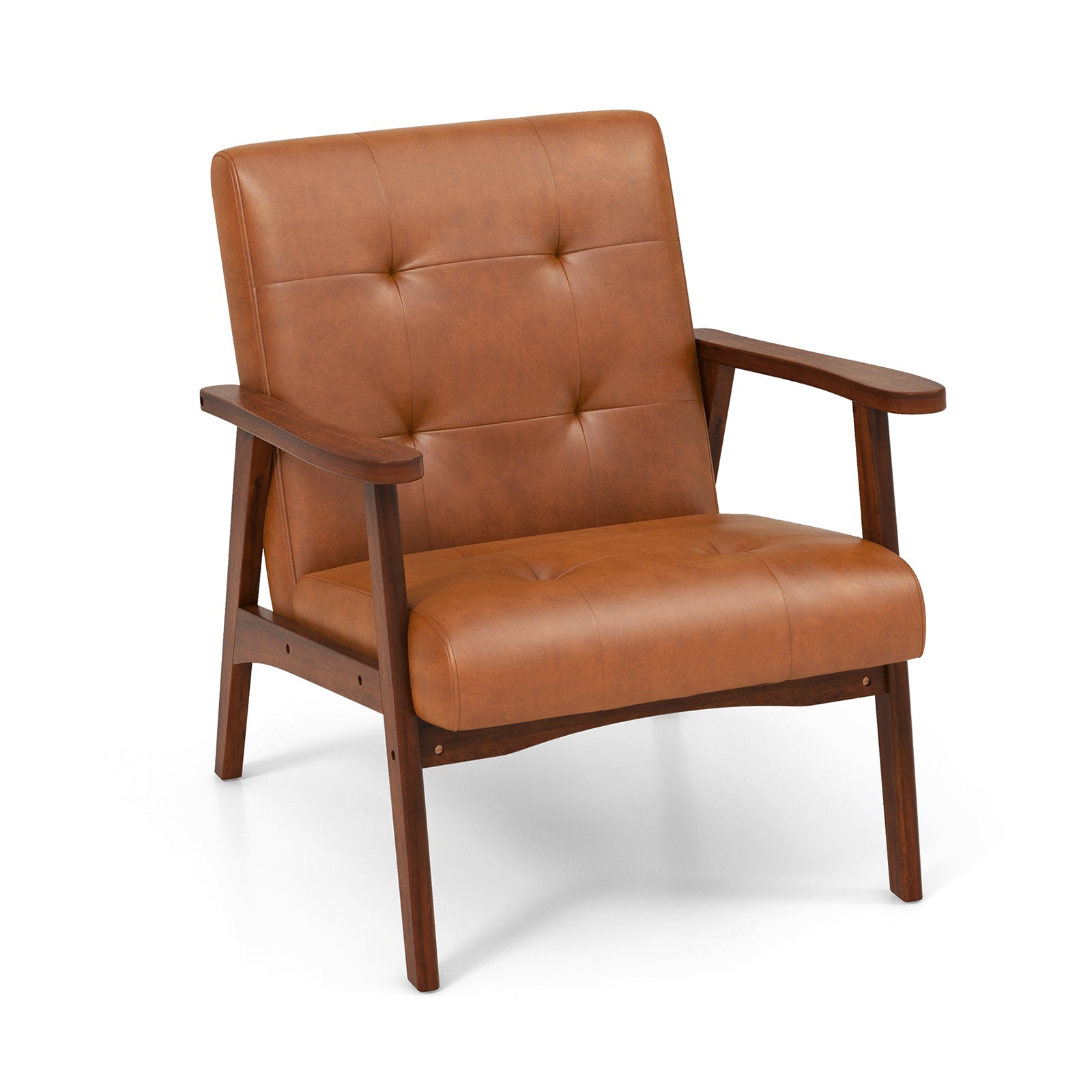 Mid Century Modern Accent Chair with Leather Cover-Light Brown