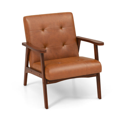 Mid Century Modern Accent Chair with Leather Cover-Light Brown