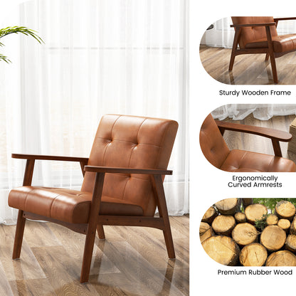 Mid Century Modern Accent Chair with Leather Cover-Light Brown