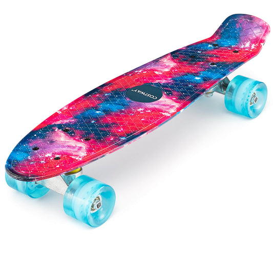 22 Inch Mini Skateboard with PU Wheels and Galaxy Pattern-Pink