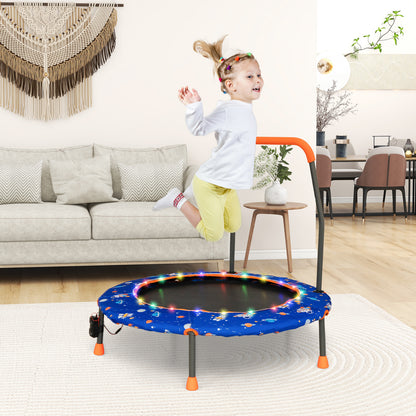 Mini Trampoline for Children with LED Lights and Safety Handle-Navy