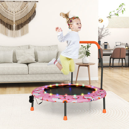 Mini Trampoline for Children with LED Lights and Safety Handle-Pink