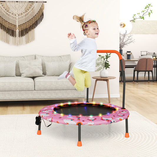 Mini Trampoline for Children with LED Lights and Safety Handle-Pink