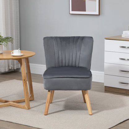 HOMCOM Modern Accent Chair, Fabric Living Room Chair with Rubber Wood Legs and Thick Padding, Grey