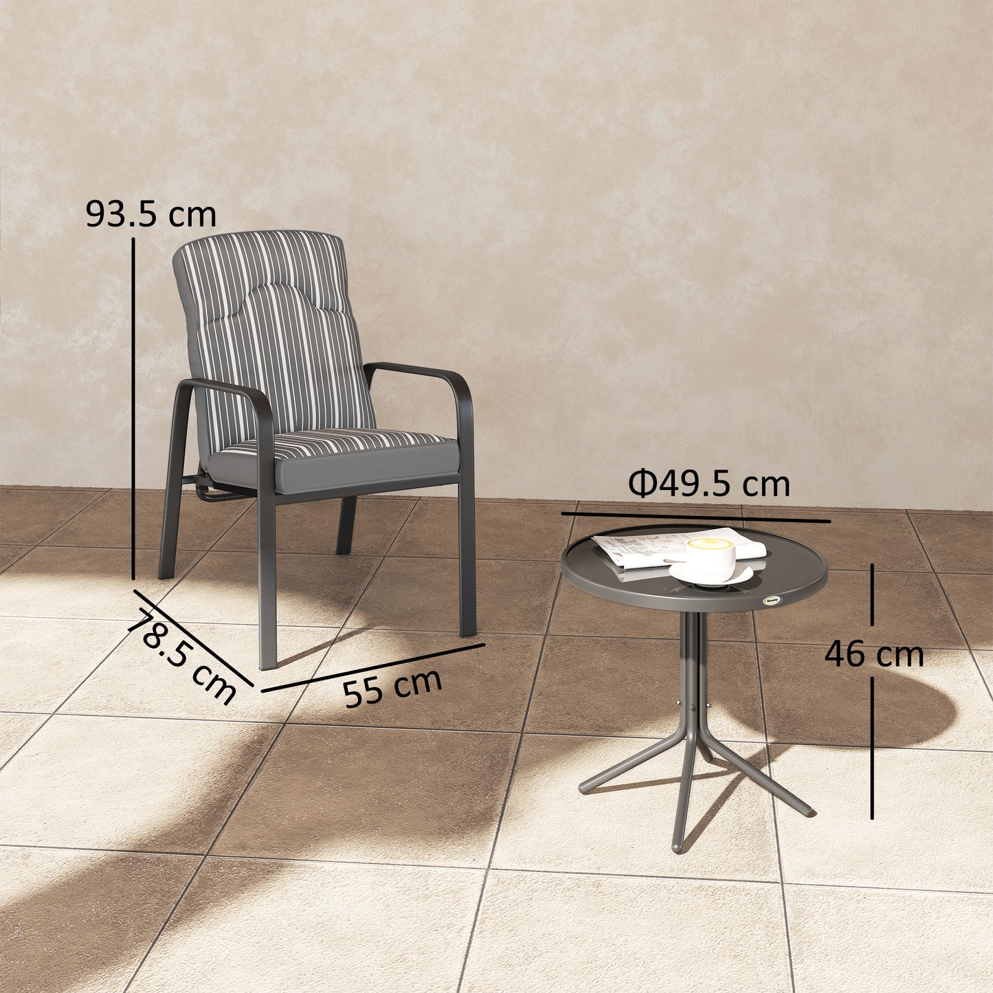 Outsunny Three-Piece Reclining Chair Set - Grey