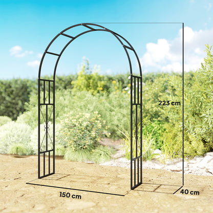 Outsunny Steel Garden Arch, 2.2m High x 1.5m Wide Metal Garden Trellis for Climbing Plants Roses Wisteria Vines, Outdoor Wedding Arch for Bridal Party Ceremony Decoration, Black