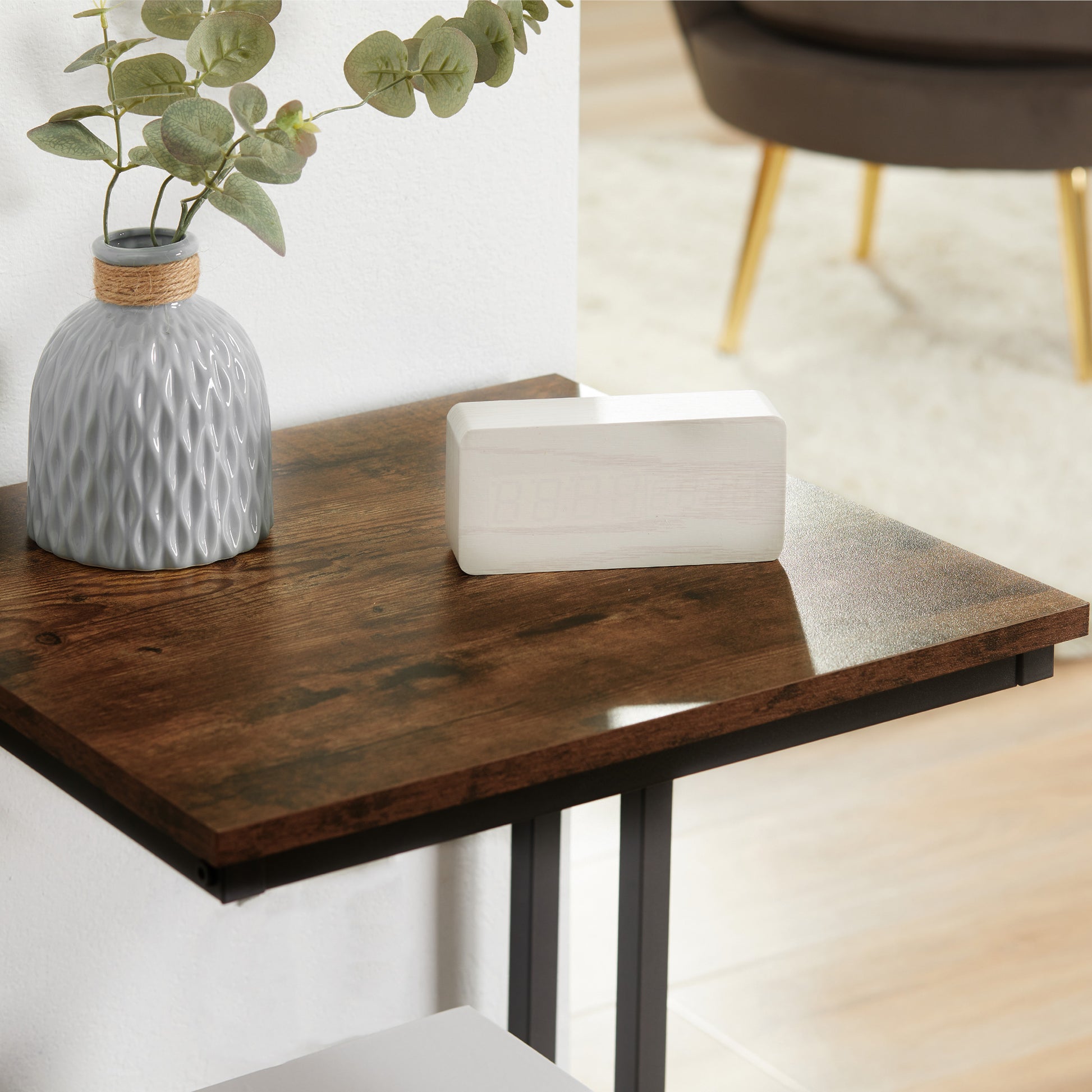 HOMCOM Side Table, Doule Layer End Table, Modern Coffee Table with Steel Frame and Adjustable Non-Slip Feet for Living room, Bedroom, Rustic Brown