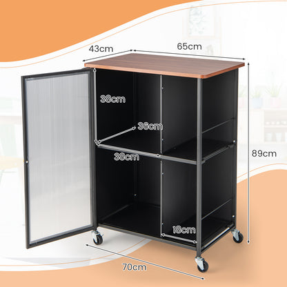 Mobile Serving Cart with Transparent Single Door Cabinet-Black