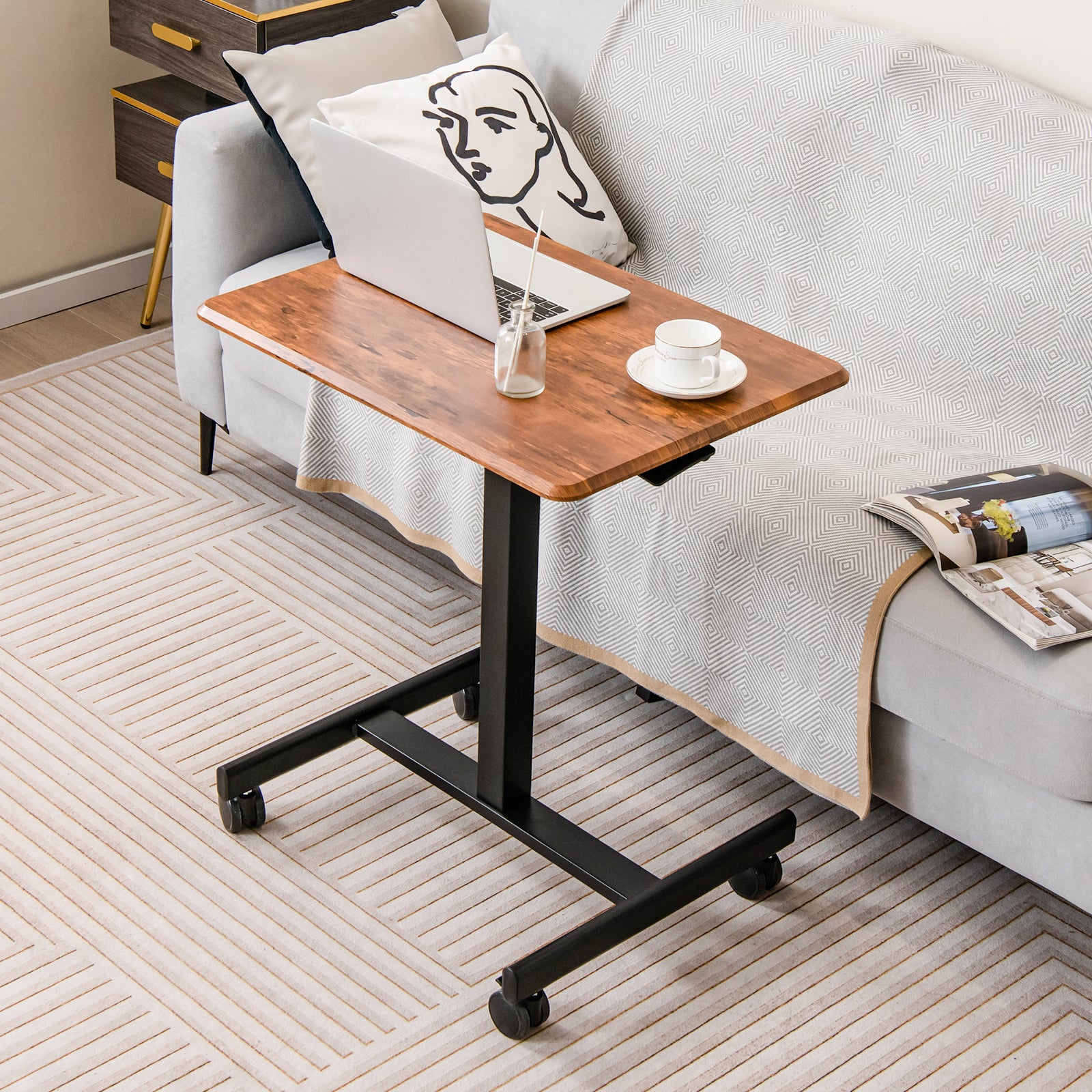 Height Adjustable Rolling Standing Desk-Rustic Brown