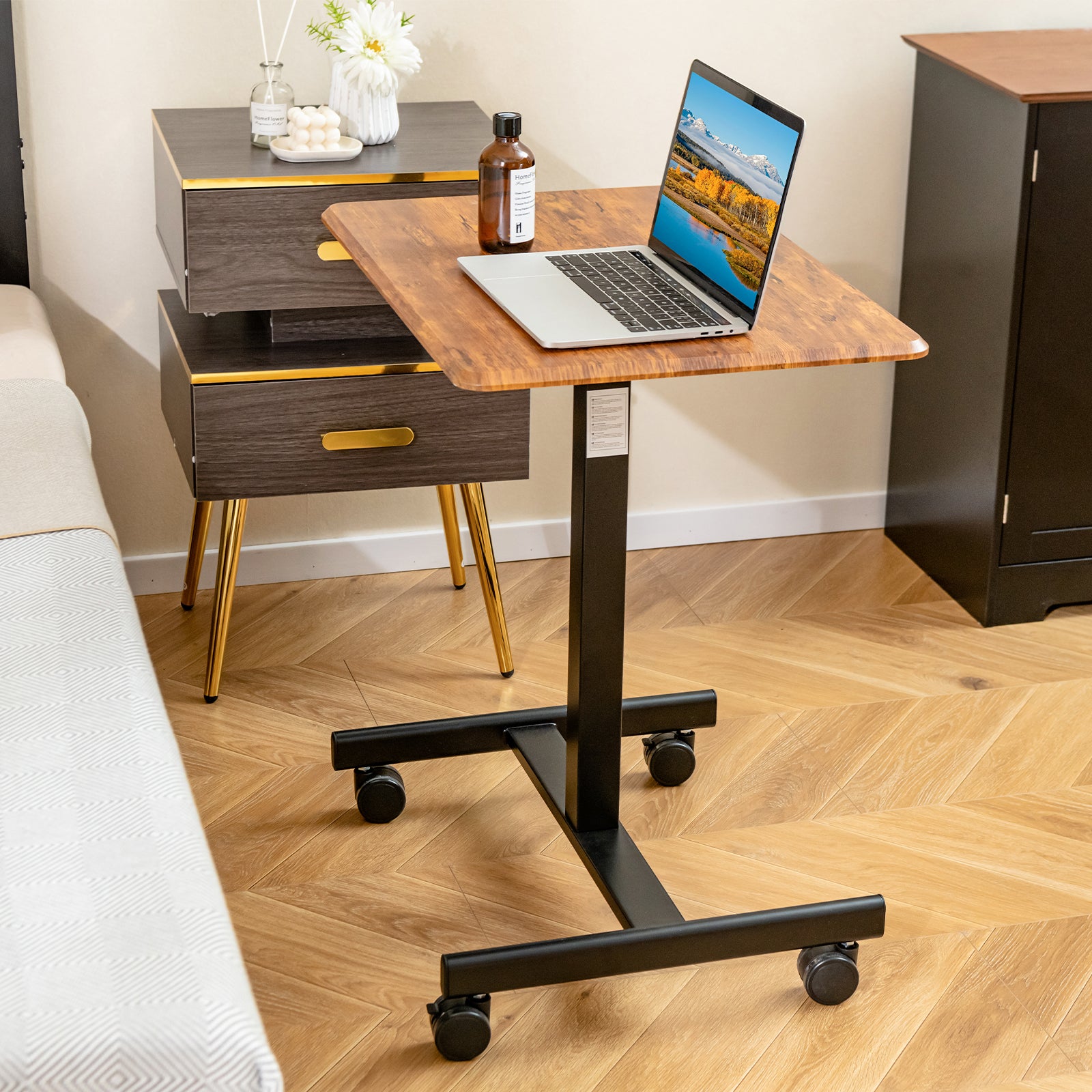 Height Adjustable Rolling Standing Desk-Rustic Brown