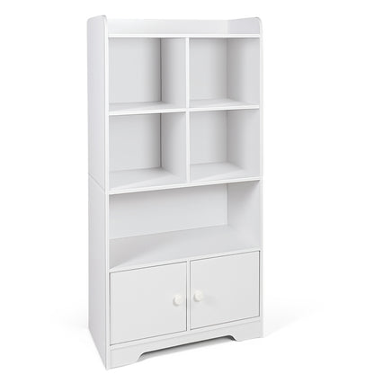 Modern 4-Tier Bookcase with 4 Cubes Shelves and 2-Door Cabinet-White