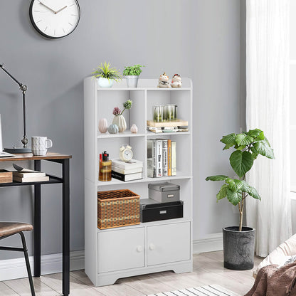 Modern 4-Tier Bookcase with 4 Cubes Shelves and 2-Door Cabinet-White