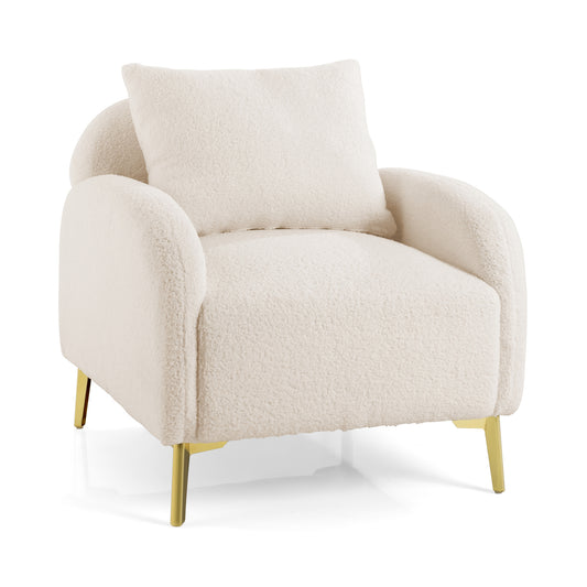 Modern Accent Chair Upholstered Armchair with Removable Pillow-White