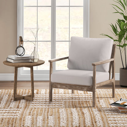 Modern Accent Chair Wooden Armchair with Solid Rubber Wood Armrests