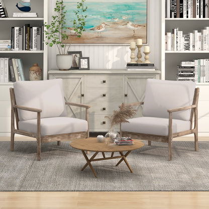 Modern Accent Chair Wooden Armchair with Solid Rubber Wood Armrests
