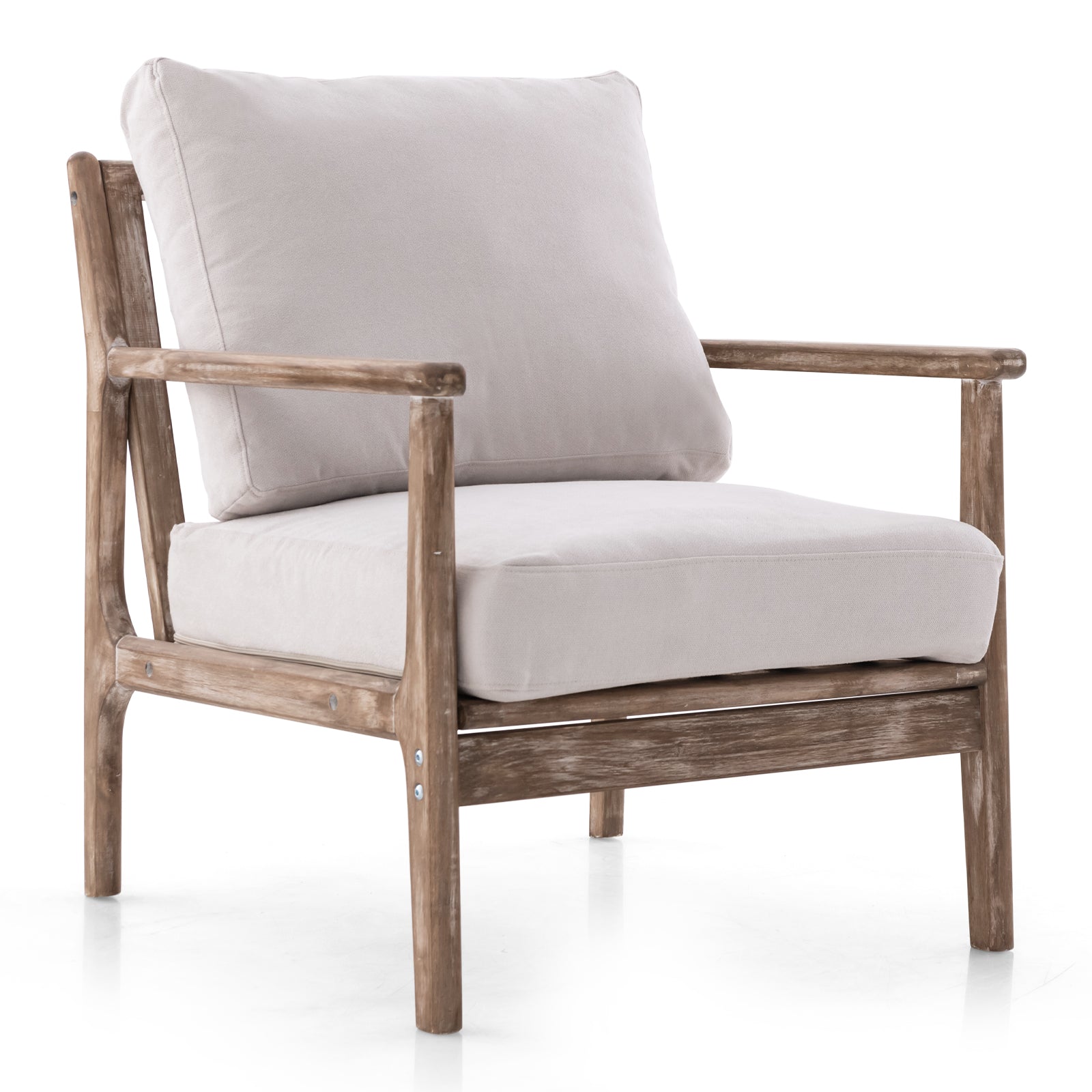 Modern Accent Chair Wooden Armchair with Solid Rubber Wood Armrests