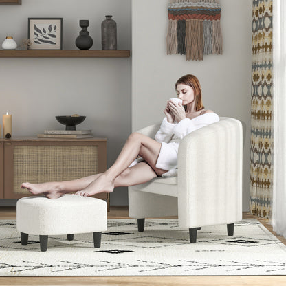 Modern Barrel Chair with Ottoman for Living Room Bedroom Office-Beige