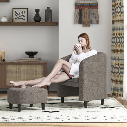 Modern Barrel Chair with Ottoman for Living Room Bedroom Office-Grey