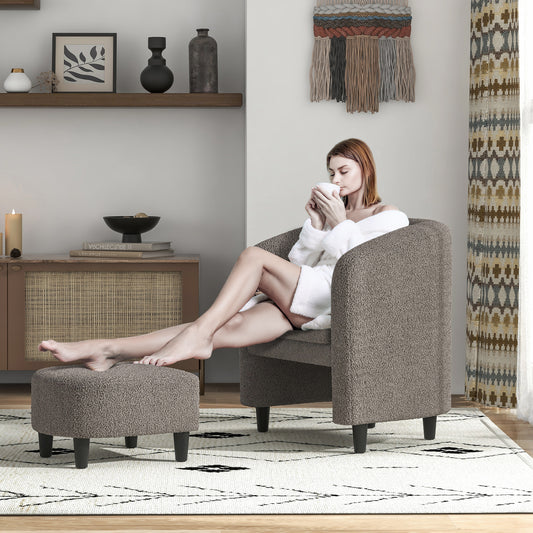 Modern Barrel Chair with Ottoman for Living Room Bedroom Office-Grey