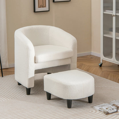 Modern Barrel Chair with Ottoman for Living Room Bedroom Office-Beige