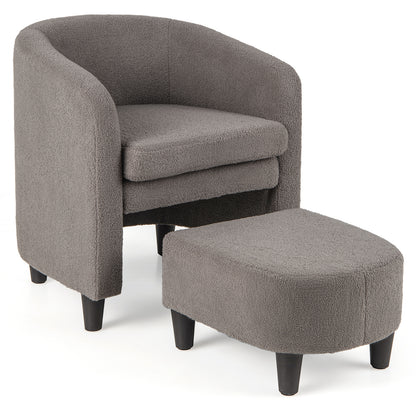 Modern Barrel Chair with Ottoman for Living Room Bedroom Office-Grey
