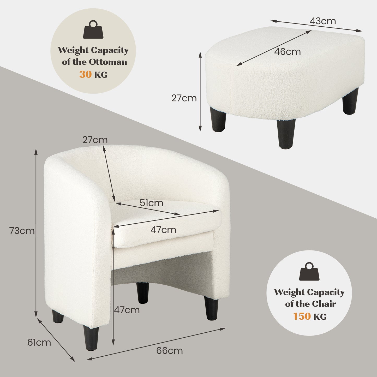 Modern Barrel Chair with Ottoman for Living Room Bedroom Office-Beige