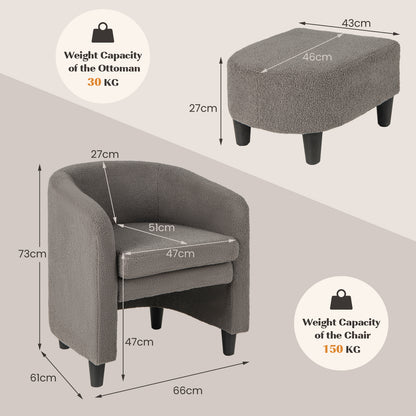 Modern Barrel Chair with Ottoman for Living Room Bedroom Office-Grey