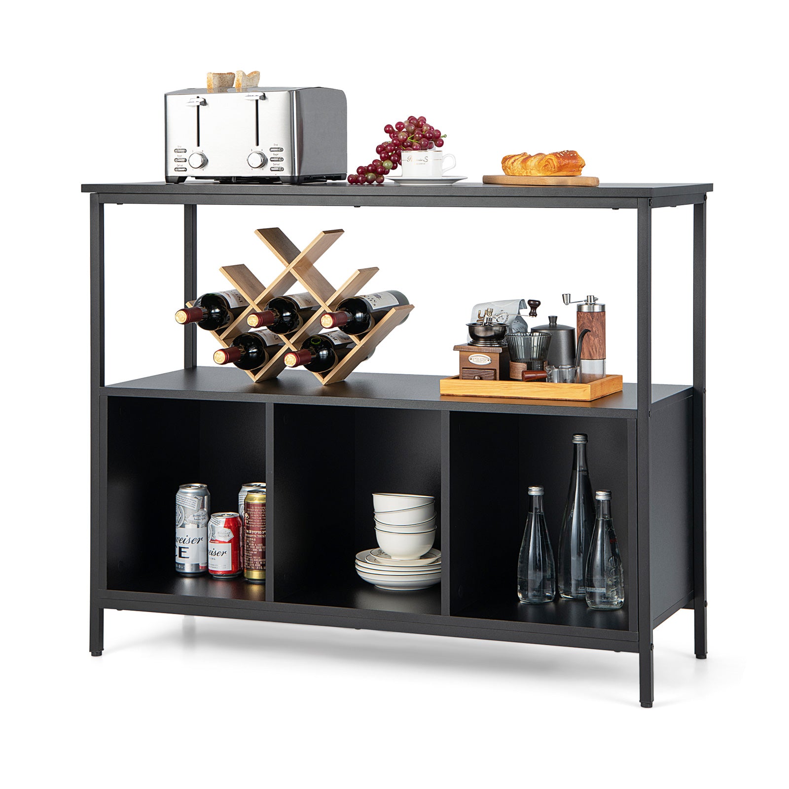 Modern Buffet Sideboard with Steel Frame, Open Shelf and 3 Compartment ...