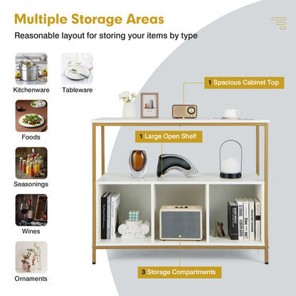 Modern Buffet Sideboard with Steel Frame, Open Shelf and 3 Compartments-White